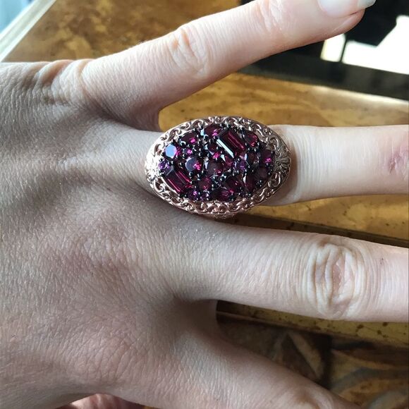 Natural Rhodolite Garnet Sterling Silver Cocktail Ring Size 7 - Picture 2 of 10